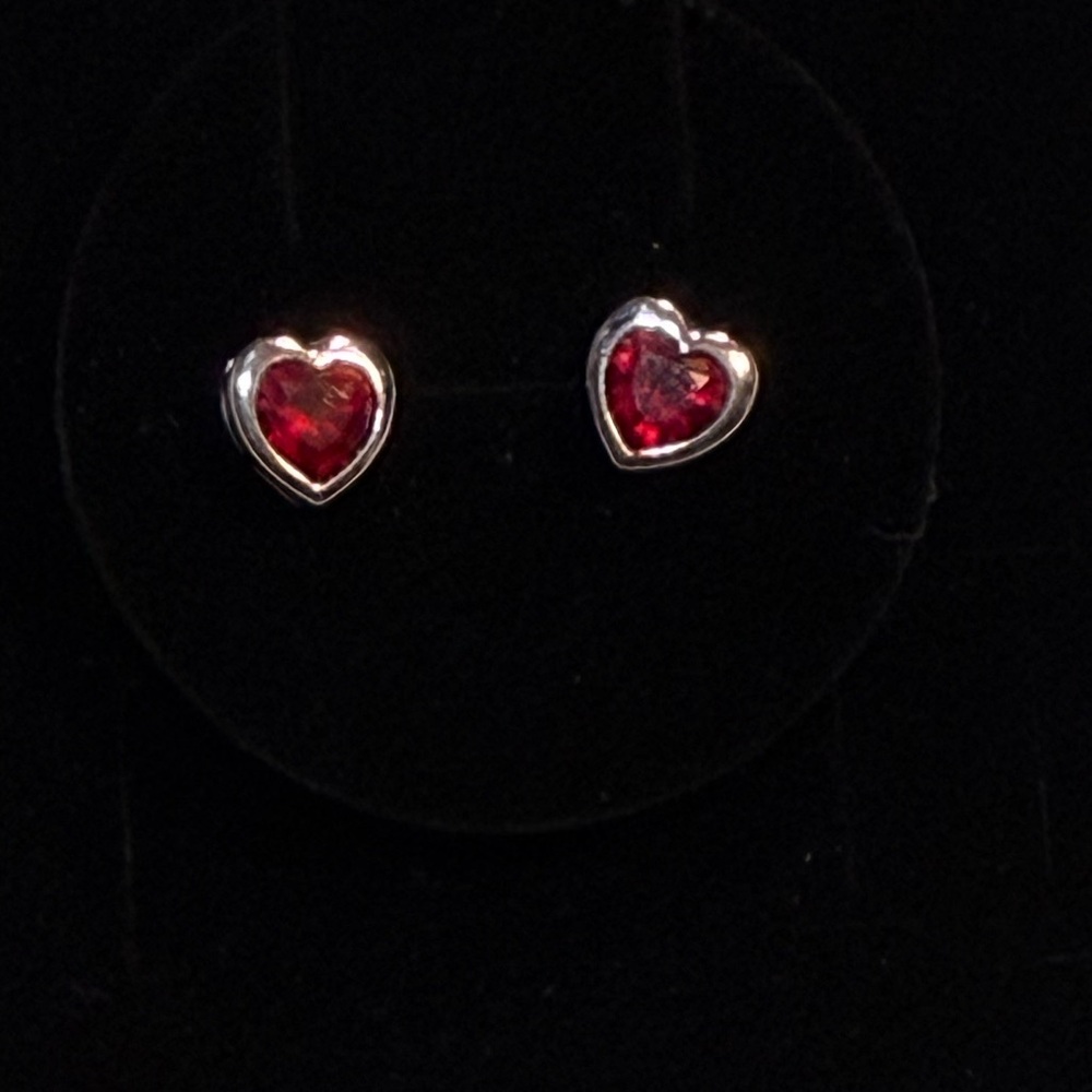 Sterling Silver Heart Stud Earrings with Lab Created Ruby Gemstones